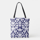 Persoonlijke naam Blauw Ikat Pattern Bridesmaid Tote Bag (Achterkant)
