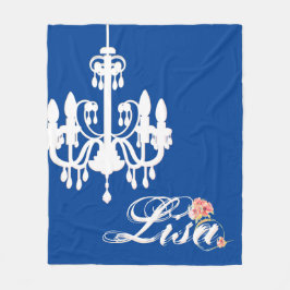 Persoonlijke naam blauw met witte kroonluchter fleece deken