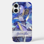 Persoonlijke naam blauw wit lila abstracte streep Case-Mate iPhone case (Achterkant)