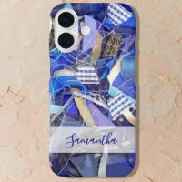 Persoonlijke naam blauw wit lila abstracte streep