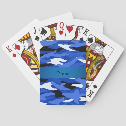 Persoonlijke naam blauwe camouflage pokerkaarten (Achterkant)