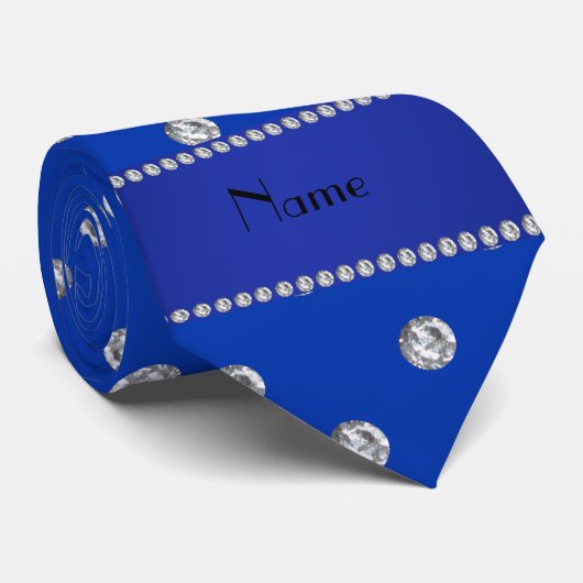 Persoonlijke naam blauwe diamanten stropdas (Opgerold)