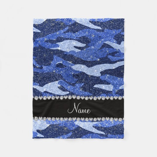 Persoonlijke naam blauwe glitter camouflage fleece deken (Voorkant)