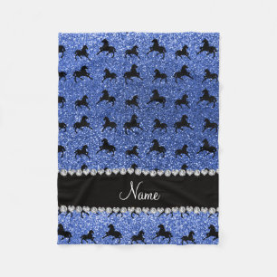 Persoonlijke naam blauwe glitterpaarden fleece deken