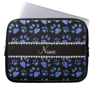 Persoonlijke naam blauwe kattenpoten laptop sleeve