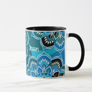 Persoonlijke naam Blauwe Paisley Black in Mok