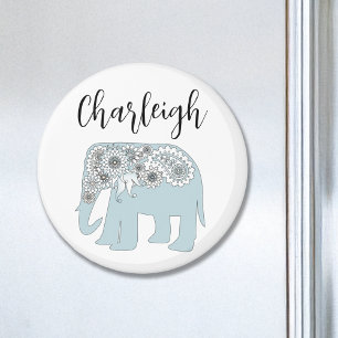 Persoonlijke naam blauwe paisley olifant magneet