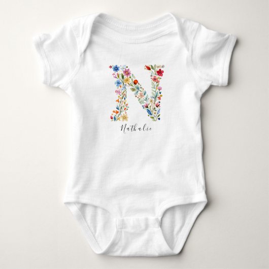 Persoonlijke naam & bloemendecor monogram 'N' Romper (Voorkant)