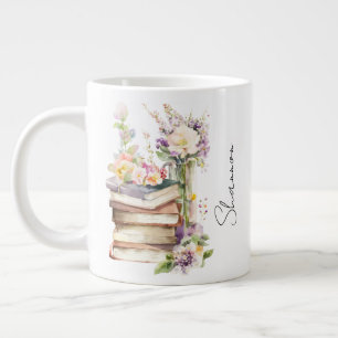 Persoonlijke naam bloemige boekliefhebber grote koffiekop