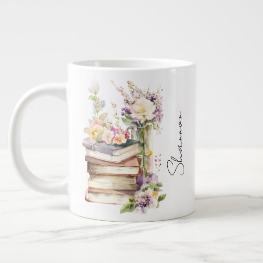 Persoonlijke naam bloemige boekliefhebber grote koffiekop (Links)
