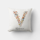 Persoonlijke naam & bloemmonogram 'V' Kussen (Voorkant)