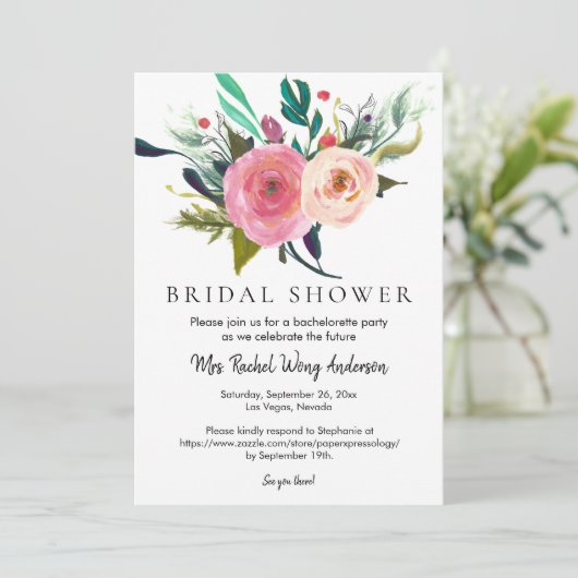 Persoonlijke naam Boho Bouquet Vrijgezellenfeest F Kaart (Staand voorkant)