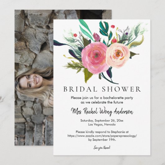 Persoonlijke naam Boho Bouquet Vrijgezellenfeest F Kaart (Voorkant / Achterkant)