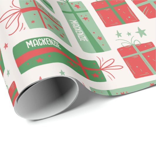Persoonlijke naam Boho Cadeaus Pattern Kerstmis Cadeaupapier (Rol Hoek)