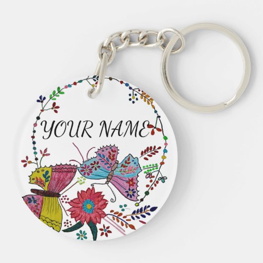 Persoonlijke naam Boho Mandala Vlinder Sleutelhang Sleutelhanger (Achterkant)