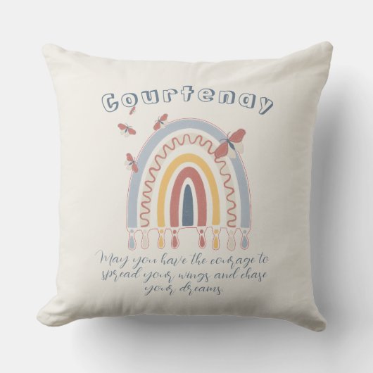Persoonlijke naam Boho Rainbow Butterfly Kussen (Voorkant)