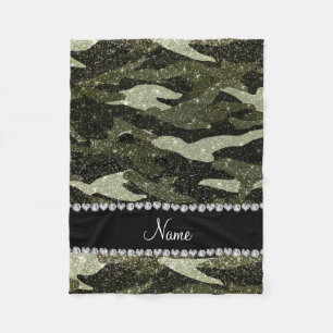 Persoonlijke naam bosgroene glitter camouflage fleece deken
