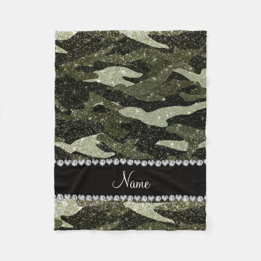 Persoonlijke naam bosgroene glitter camouflage fleece deken (Voorkant)