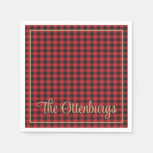 Persoonlijke naam Buffalo Pset Red Rustic Party Servet (Voorkant)