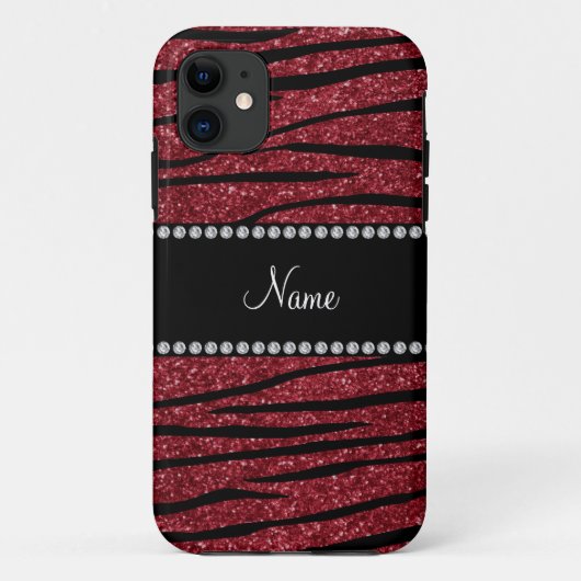 Persoonlijke naam burgundy glitter zebra stripes Case-Mate iPhone case (Achterkant)