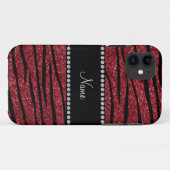 Persoonlijke naam burgundy glitter zebra stripes Case-Mate iPhone case (Achterkant (horizontaal))