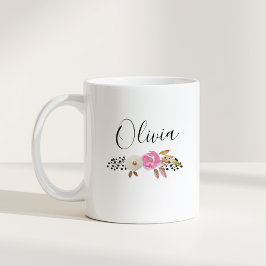 Persoonlijke naam cadeau in bloemcalligrafie koffiemok