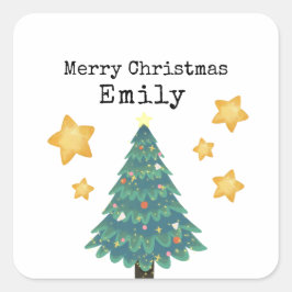 Persoonlijke naam cadeaublokjes - Kerstboom Vierkante Sticker