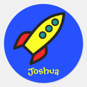 Persoonlijke naam - Cartoon Rocket Ship Ronde Sticker