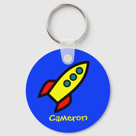 Persoonlijke naam - Cartoon Rocket Ship Sleutelhanger (Voorkant)