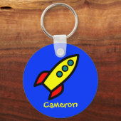 Persoonlijke naam - Cartoon Rocket Ship Sleutelhanger (Voorkant)