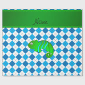 Persoonlijke naam chameleon blue argyle cadeaupapier (Vlak)