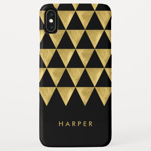 Persoonlijke naam Chic Black Faux Gold-driehoek Case-Mate iPhone Case (Achterkant)
