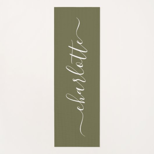 Persoonlijke naam Chic Calligraphy Olive Green Yogamat (Voorkant)