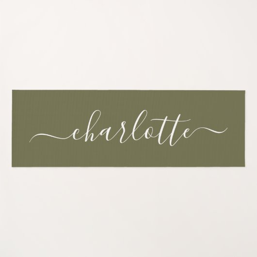 Persoonlijke naam Chic Calligraphy Olive Green Yogamat (Voorkant (horizontaal))