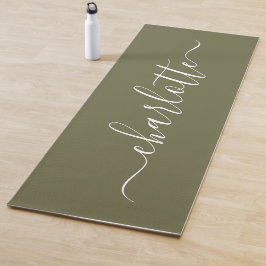 Persoonlijke naam Chic Calligraphy Olive Green Yogamat