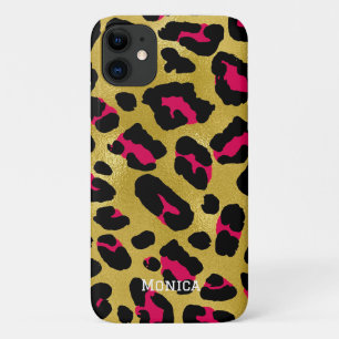 Persoonlijke naam chic goud glitters zwart luipaar Case-Mate iPhone case