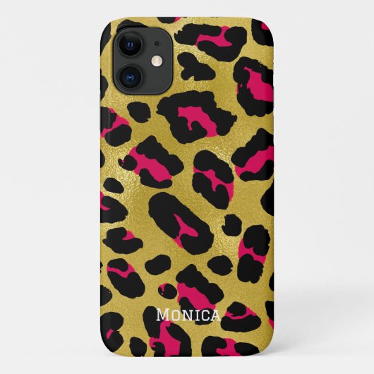 Persoonlijke naam chic goud glitters zwart luipaar Case-Mate iPhone case (Achterkant)