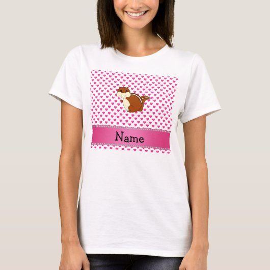 Persoonlijke naam chipmunk roze harten t-shirt (Voorkant)