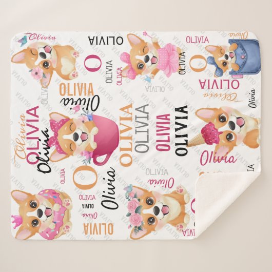 Persoonlijke naam Collage Corgi Dog Pattern Sherpa Deken (Voorkant (horizontaal))