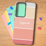 Persoonlijke naam Coral Stripe Color Palette Chip Samsung Galaxy Hoesje<br><div class="desc">Dit ontwerp lijkt op een verfkleurenchip. De vijf elementen met koraal worden lichter en omhoog het hoesje en de douanenaam zit middenweg van de bodem. Pas de tekst aan met een naam of initialen, verwijder de tekst of klik op Aanpassen om een lettertypestijl, -grootte en -kleur te selecteren die u...</div>