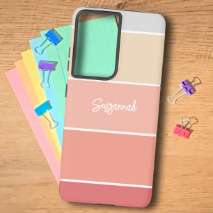 Persoonlijke naam Coral Stripe Color Palette Chip Samsung Galaxy Hoesje