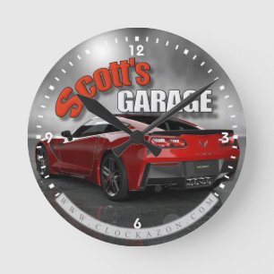 Persoonlijke naam Corvette Garage-klok Ronde Klok