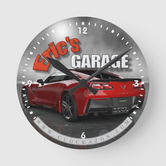 Persoonlijke naam Corvette Garage-klok Ronde Klok (Voorkant)
