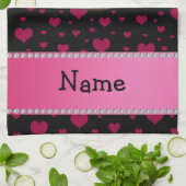 Persoonlijke naam cupcake roze harten op zwart theedoek (Gevouwen)