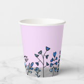 Persoonlijke naam Cute Grijs Blauw & Paarse Bloeme Papieren Bekers (Achterkant)