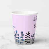 Persoonlijke naam Cute Grijs Blauw & Paarse Bloeme Papieren Bekers (Rechts)