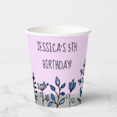 Persoonlijke naam Cute Grijs Blauw & Paarse Bloeme Papieren Bekers (Voorkant)