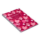 Persoonlijke naam Cute Hearts Pattern Dark Magenta Notitieboek (Rechterzijde)