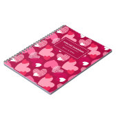Persoonlijke naam Cute Hearts Pattern Dark Magenta Notitieboek (Linkerzijde)
