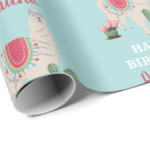 Persoonlijke naam Cute Llama Cactus Birthday Cadeaupapier (Rol Hoek)